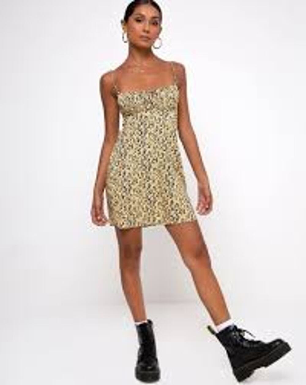 MOTEL Mala Mini Babydoll Slip Dress Ditsy Floral Milkmaid Size Small S Yellow